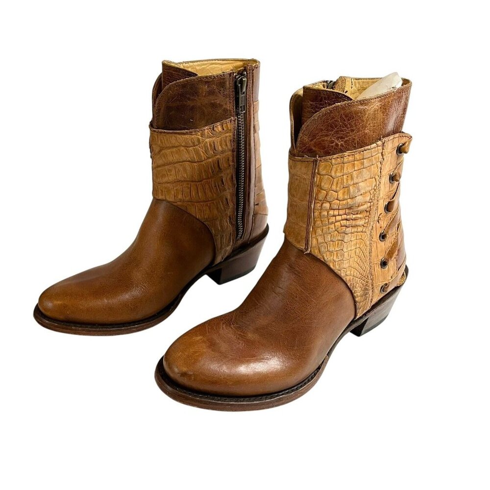 Stetson Caiman Brown Handmade Laced Back Vamp Shortie Boots Booties NWT Size 7 - Picture 2 of 7